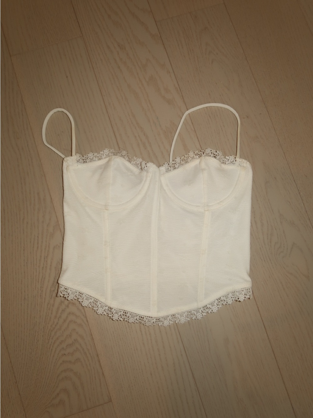 White Fox Boutique Ivory Lace Trim Bustier Crop Top